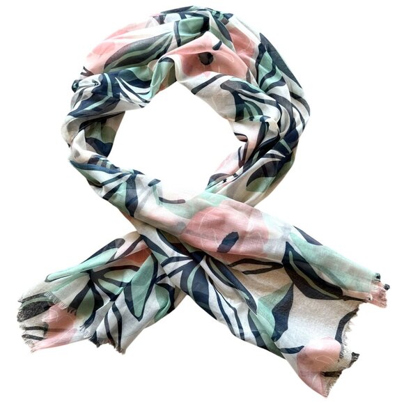 Summer and Rose Lotus Liquid Rose Scarf Lightweight Floral 70inX30in Pink Green - Picture 1 of 6